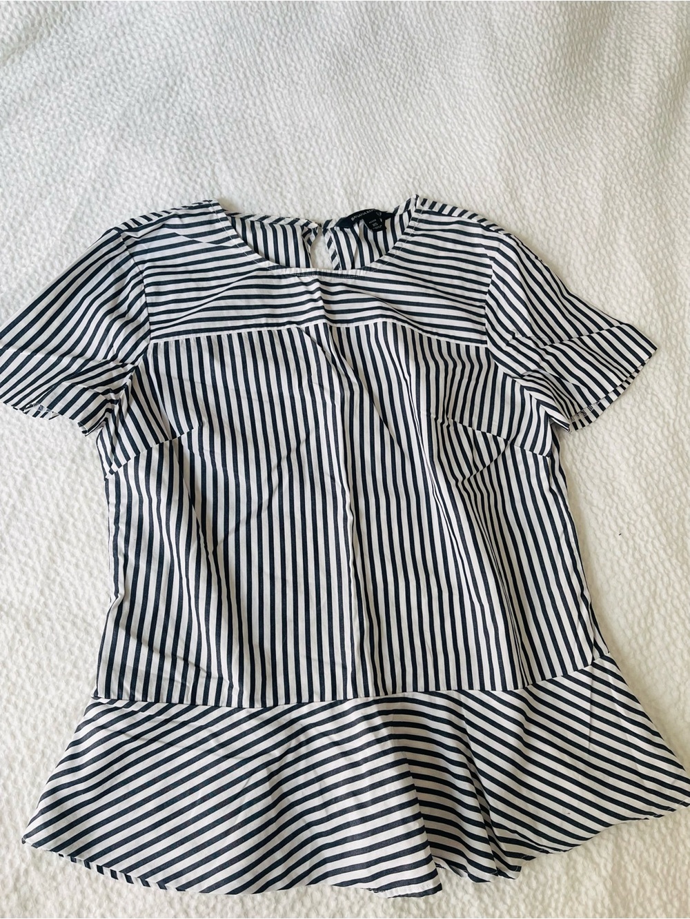 Banana Republic Black & White Striped Peplum Short-Sleeve Top